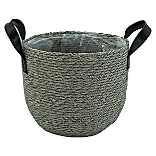 Pflanzkorb mit Henkel (Außenmaß (Ø x H): 27 x 24 cm, Polyester, Grau)