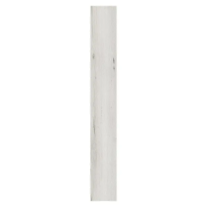Classen Vinylbodenmuster GreenVinyl Schnee-Eiche - 300 x 173 x 3,8 mm, Landhausdiele - Nahaufnahme einer langen, schmalen Fliese mit einer hellen, verwitterten Holzoptik, die eine rustikale und natürliche Ästhetik vermittelt.