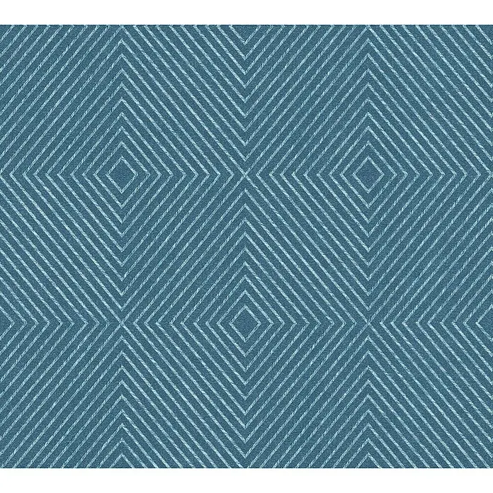 A.S. Création Metropolitan Stories Vliestapete Kachel - Blau, Grafisch, 10,05 x 0,53 m - Ein blaues, strukturiertes Textilprodukt mit einem geometrischen Rautenmuster, das eine textile Oberfläche und ein dekoratives Design zeigt.