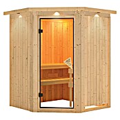 Karibu Systemsauna (Ohne Ofen, Mit Dachkranz und Beleuchtung, 151 x 151 x 198 cm)