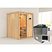 Karibu Systemsauna Norin (Mit Saunaofen 9 kW inkl. Steuerung Easy, Mit Dachkranz und Beleuchtung, Ganzglas Bronze, 151 x 151 x 198 cm)