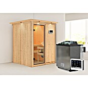 Karibu Systemsauna Norin (Mit Sauna Bio-Ofen 9 kW inkl. Steuerung Easy, Mit Dachkranz und Beleuchtung, Ganzglas Bronze, 151 x 151 x 198 cm)