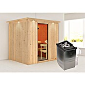 Karibu Systemsauna Sodin (Mit 9 kW Saunaofen mit integrierter Steuerung, Mit Dachkranz und Beleuchtung, 170 x 196 x 198 cm)