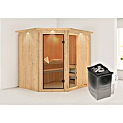 Karibu Systemsauna Fiona 2 (Mit 9 kW Saunaofen mit integrierter Steuerung, 170 x 196 x 198 cm, Mit Dachkranz und Beleuchtung)