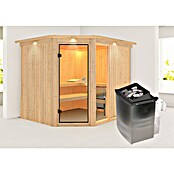 Karibu Systemsauna Fiona 3 (Mit 9 kW Saunaofen mit integrierter Steuerung, 196 x 231 x 198 cm, Mit Dachkranz und Beleuchtung)