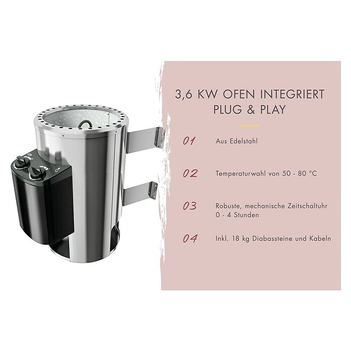 Karibu (3,6 kW, Mit integrierter Steuerung, Temperaturbereich: 50 °C bis 80 °C)