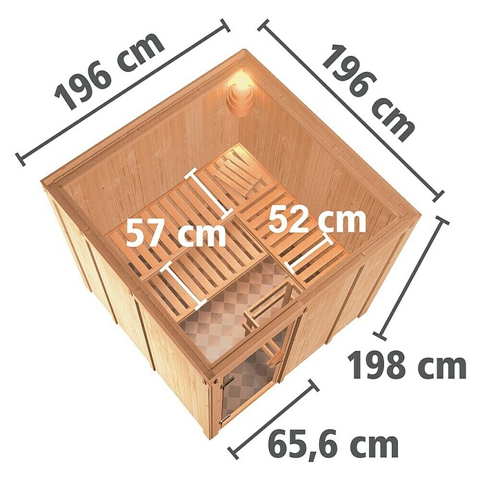 Karibu Systemsauna Rodin (Ohne Ofen, Ohne Dachkranz, 196 x 196 x 198 cm)