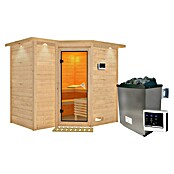 Karibu Massivholzsauna Sahib 2 (Mit Saunaofen 9 kW inkl. Steuerung Easy, Mit Dachkranz und Beleuchtung, 184 x 236 x 209 cm)