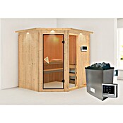 Karibu Systemsauna Fiona 2 (Mit Saunaofen 9 kW inkl. Steuerung Easy, Mit Dachkranz und Beleuchtung, 170 x 196 x 198 cm)