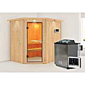 Karibu Systemsauna Siirin (Mit Sauna Bio-Ofen 9 kW inkl. Steuerung Easy, Mit Dachkranz und Beleuchtung, Ganzglas Bronze, 170 x 196 x 198 cm)