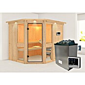 Karibu Systemsauna Amelia 3 (Mit Saunaofen 9 kW inkl. Steuerung Easy, Mit Dachkranz und Beleuchtung, 196 x 231 x 198 cm)