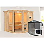 Karibu Systemsauna Amelia 3 (Mit Sauna Bio-Ofen 9 kW inkl. Steuerung Easy, Mit Dachkranz und Beleuchtung, 196 x 231 x 198 cm)