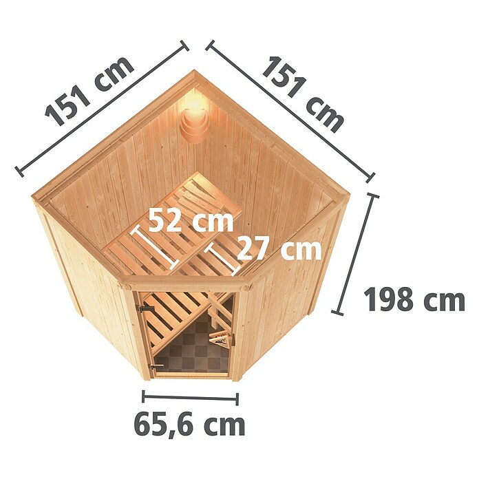 Karibu Systemsauna Larin (Mit 9 kW Saunaofen mit integrierter Steuerung, Ohne Dachkranz, 151 x 151 x 198 cm)