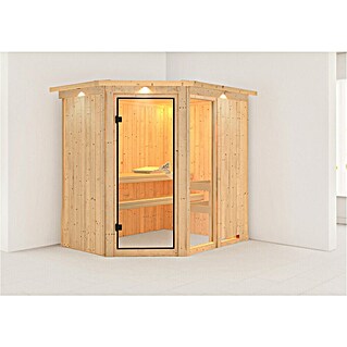 Karibu Elementsauna Fiona (Ohne Ofen, Mit Dachkranz und Beleuchtung, L x B x H: 210 x 165 x 192 cm)