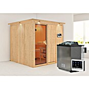 Karibu Systemsauna Rodin (Mit Sauna Bio-Ofen 9 kW inkl. Steuerung Easy, Mit Dachkranz und Beleuchtung, 196 x 196 x 198 cm)