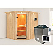 Karibu Systemsauna Siirin (Mit Saunaofen 9 kW inkl. Steuerung Easy, Mit Dachkranz und Beleuchtung, Ganzglas Bronze, 170 x 196 x 198 cm)