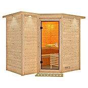 Karibu Massivholzsauna (Ohne Ofen, Mit Dachkranz und Beleuchtung, 184 x 236 x 209 cm)
