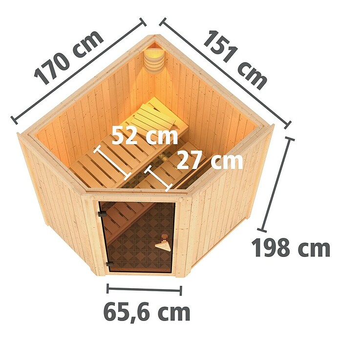 Karibu Systemsauna Taurin (Ohne Ofen, Ohne Dachkranz, 152 x 175 x 198 cm)