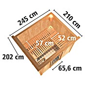 Karibu Systemsauna Gobin (Mit 9 kW Saunaofen mit integrierter Steuerung, Mit Dachkranz und Beleuchtung, 196 x 231 x 198 cm)