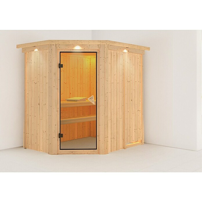 Karibu Systemsauna Carin (Ohne Ofen, Mit Dachkranz und Beleuchtung, 195 x 152 x 198 cm)