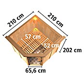 Karibu Systemsauna Jarin (Mit Sauna Bio-Ofen 9 kW inkl. Steuerung Easy, Mit Dachkranz und Beleuchtung, Ganzglas Bronze, 196 x 196 x 198 cm)