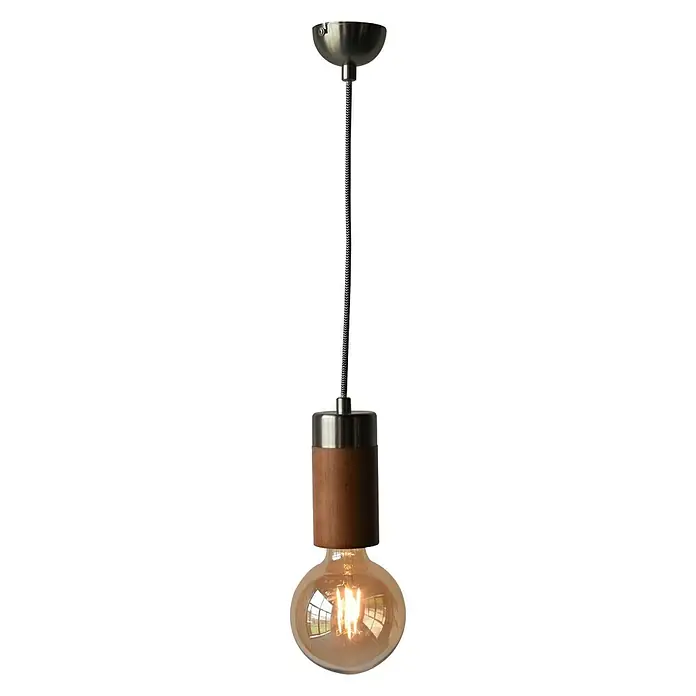 Pendelleuchte Wood - 40 W, Braun - Elegante Pendelleuchte mit Holzelement und Edison-Glühbirne. Das Design kombiniert natürliche Materialien mit modernem Stil für eine warme Beleuchtung.