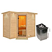 Karibu Massivholzsauna Sahib 2 (Mit 9 kW Saunaofen mit integrierter Steuerung, Mit Dachkranz und Beleuchtung, 184 x 236 x 209 cm)
