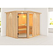 Karibu Systemsauna Fiona 3 (Ohne Ofen, 196 x 231 x 198 cm, Mit Dachkranz und Beleuchtung)