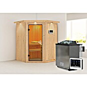 Karibu Systemsauna Larin (Mit Sauna Bio-Ofen 9 kW inkl. Steuerung Easy, Mit Dachkranz und Beleuchtung, 151 x 151 x 198 cm)