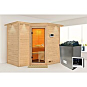 Karibu Massivholzsauna Sahib 2 (Mit Saunaofen 9 kW inkl. Steuerung Easy, Mit Dachkranz und Beleuchtung, 184 x 236 x 209 cm)