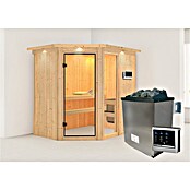 Karibu Systemsauna Fiona 1 (Mit Saunaofen 9 kW inkl. Steuerung Easy, Mit Dachkranz und Beleuchtung, 151 x 196 x 198 cm)