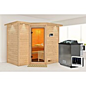 Karibu Massivholzsauna Sahib 2 (Mit Sauna Bio-Ofen 9 kW inkl. Steuerung Easy, Mit Dachkranz und Beleuchtung, 184 x 236 x 209 cm)