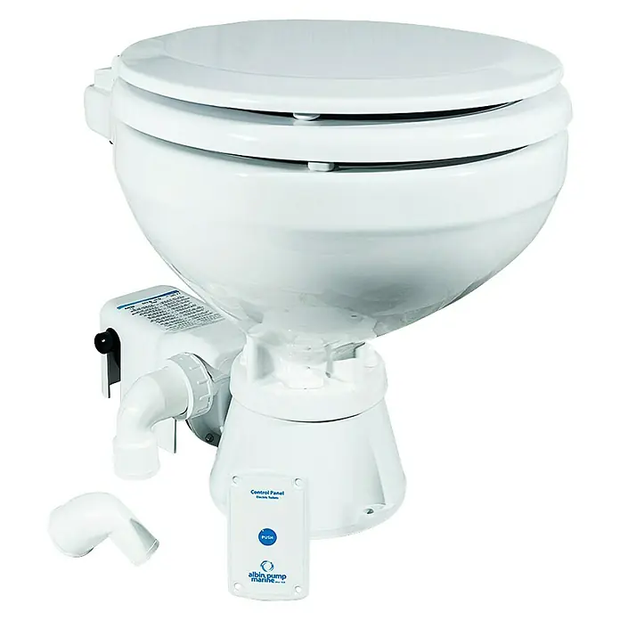Albin Pump Bordtoilette Standard Electric EVO Kompakt Low 12V - L x B x H: 42 x 33,5 x 39 cm, Keramik - Marine-WC: Eine hochwertige, kompakte Toilette für Boote und Yachten. Einfache Installation und Bedienung für Komfort an Bord.