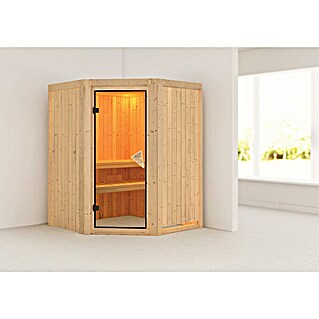 Karibu Elementsauna Nanja (Ohne Ofen, Mit Dachkranz und Beleuchtung, L x B x H: 151 x 151 x 192 cm)