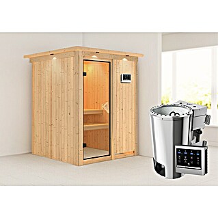 Karibu Elementsauna Minja (Mit 3,6 kW Bio-Ofen mit externer Steuerung, Mit Dachkranz und Beleuchtung, L x B x H: 165 x 165 x 192 cm)