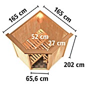 Karibu Nanja (Mit Plug & Play Ofen 3,6 kW inkl. Steuerung Modern, Mit Dachkranz und Beleuchtung, 151 x 151 x 198 cm)