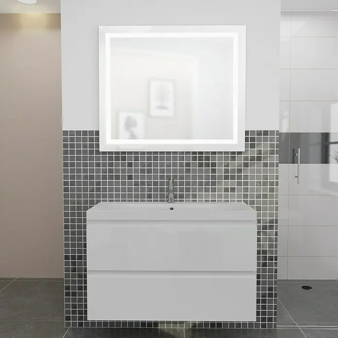 Camargue Espacio Badmöbel-Set i32 - 100 cm, Gama weiß matt - Badezimmer mit weißem Waschtischunterschrank und LED Spiegel. Moderner Stil für ein elegantes und helles Ambiente.