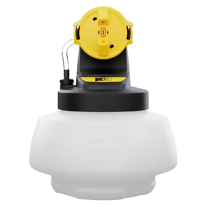 Wagner Boquilla de pulverización Wall Extra 1800 I-Spray - Específico para: Sistema de pulverización Wagner, Apto para: Pintura para paredes - Pulverizador de líquidos blanco y negro con tapa amarilla y marcas de medida.