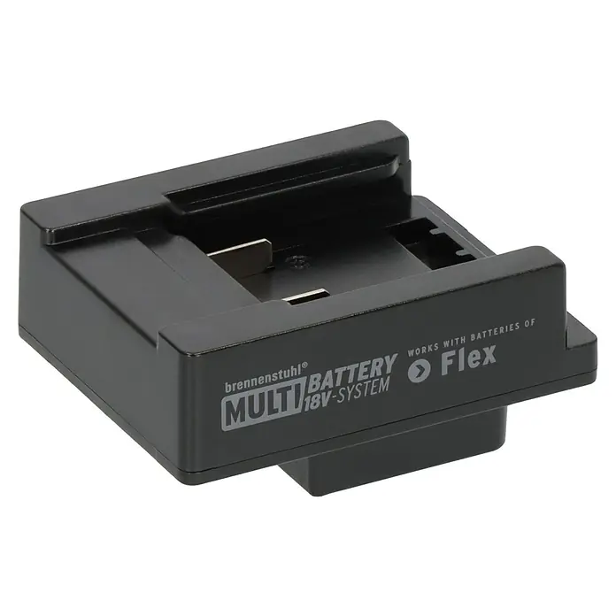 Brennenstuhl Adapter Flex - L x B x H: 6,9 mm x 4,4 cm x 8,7 cm, Schwarz - Abbildung eines Brennenstuhl Multi Battery 18V-System Adapters, der mit Flex-Akkus verwendet werden kann.
