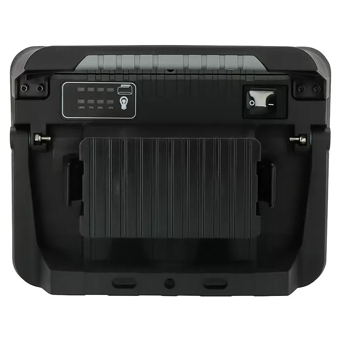 Brennenstuhl LED-Akkustrahler Professional Multi Battery - 3.150 lm, 6.500 K, 16,9 x 28,5 x 22,7 cm, IP65 - Schwarzer, tragbarer Arbeitsstrahler von hinten mit Akkuanzeige, Ein-/Ausschalter und verstellbarem Ständer.