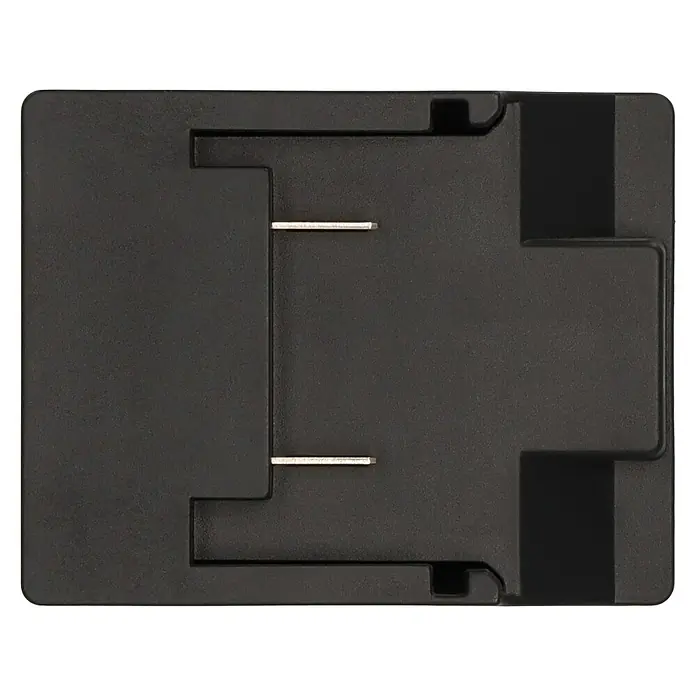 Brennenstuhl Adapter Hikoki - L x B x H: 6,9 x 4,1 x 8,8 cm, Schwarz - Ein schwarzes elektronisches Bauteil mit zwei Metallstiften, eingebettet in ein robustes Gehäuse. Ideal für vielfältige elektronische Anwendungen.