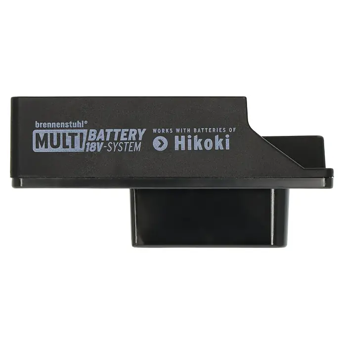 Brennenstuhl Adapter Hikoki - L x B x H: 6,9 x 4,1 x 8,8 cm, Schwarz - Ein Brennenstuhl Multi Battery 18V-System Adapter, der mit Hikoki-Akkus kompatibel ist, dargestellt auf schwarzem Hintergrund.