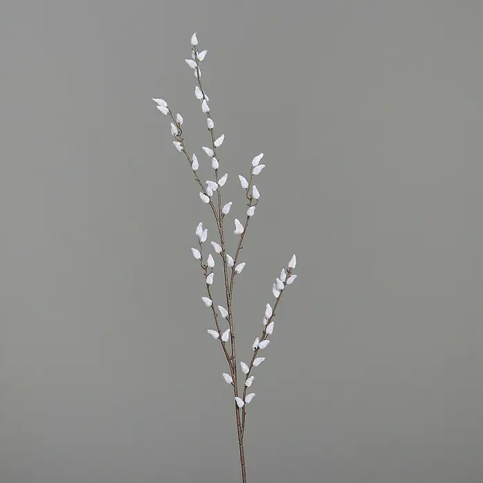 Kunstblume Weidenkätzchen - Kunststoff, 89 cm - Ein detailreicher Kunst-Weidenkätzchenzweig mit flauschigen, weißen Kätzchen auf einem braunen Stiel. Dekorative Pflanzen für Zuhause.