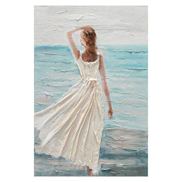 Cuadro pintado a mano Mujer y playa (Woman and beach, 60 x 90 cm)