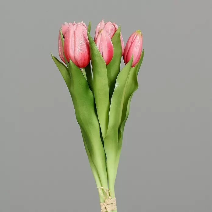 Kunstblume Tulpen - Höhe: 31 cm, Pink, Creme (sortiert) - Ein Strauß rosa künstlicher Tulpen mit geschlossenen und teilweise geöffneten Blüten.
