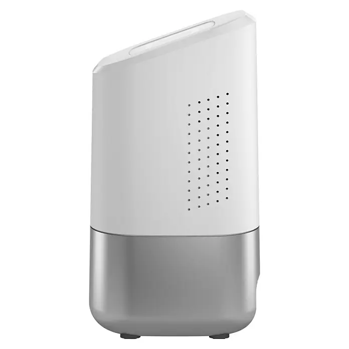 Homematic IP Steuerzentrale Home Control Unit HmIP-HCU1 - Weiß, L x B x H: 9,6 x 9,6 x 17,3 cm - Abbildung eines eleganten, weißen Luftbefeuchters mit einem grauen Sockel und einem modernen Design.