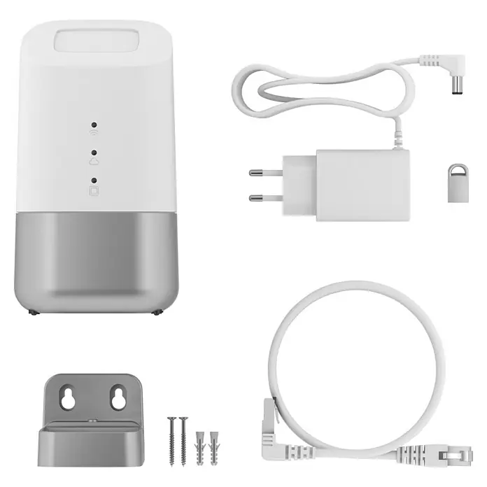 Homematic IP Steuerzentrale Home Control Unit HmIP-HCU1 - Weiß, L x B x H: 9,6 x 9,6 x 17,3 cm - Ein umfassendes Set mit dem weißen D-Link-Gerät, Netzteil, Kabeln und Wandhalterung für die einfache Installation und Nutzung.