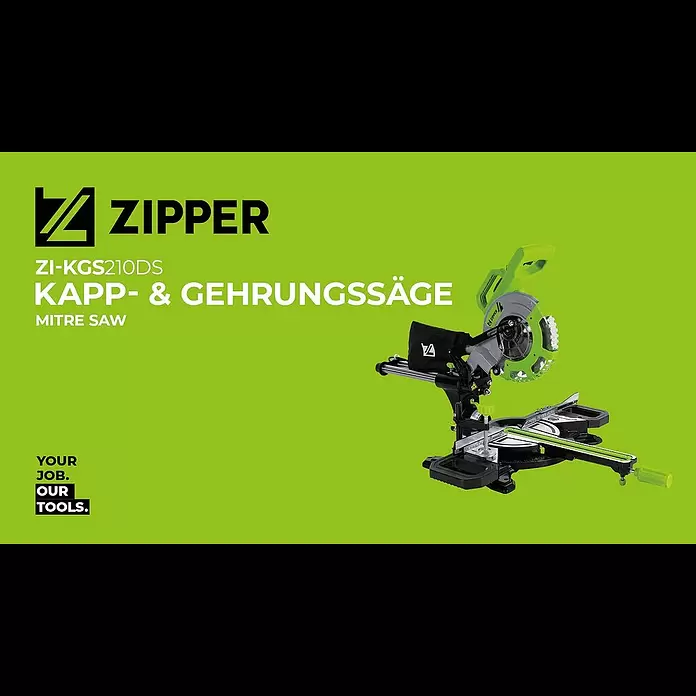 Zipper Kapp- & Gehrungssäge ZI-KGS210DS - 1.700 W, Durchmesser Sägeblatt: 210 mm, Leerlaufdrehzahl: 3.200 U/min - 4.500 U/min - ZIPPER ZI-KGS210DS - Kapp- & Gehrungssge / mitre saw (official ZIPPER)