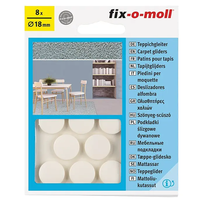Fix-o-moll Teppichgleiter - Durchmesser: 18 mm - Packung Filzgleiter von fix-o-moll, Durchmesser 18mm, 8 Stück, für Teppichböden, Möbelgleiter schützen den Boden.