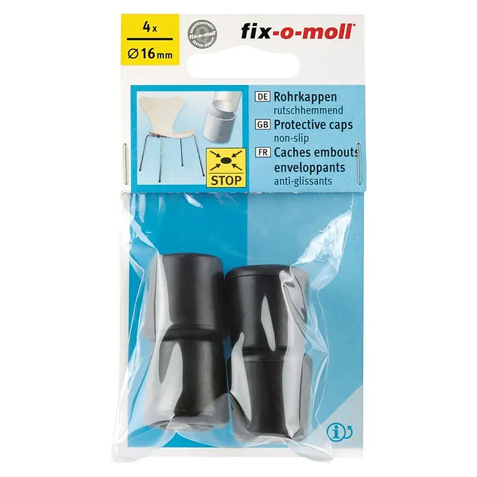 Fix-o-moll Rohrkappen - Durchmesser: 16 mm, 4 Stk., Rutschhemmend - Packung mit 4 Fix-o-moll Rohrkappen, 16mm Durchmesser, rutschhemmend für Möbelbeine zum Schutz von Böden vor Kratzern und zur Geräuschreduzierung.